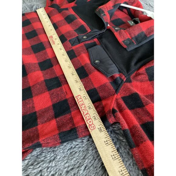 Eddie Bauer Buffalo Plaid Bauer 1/4-Snap Fleece Sweatshirt Black Red Medium - Picture 6 of 9